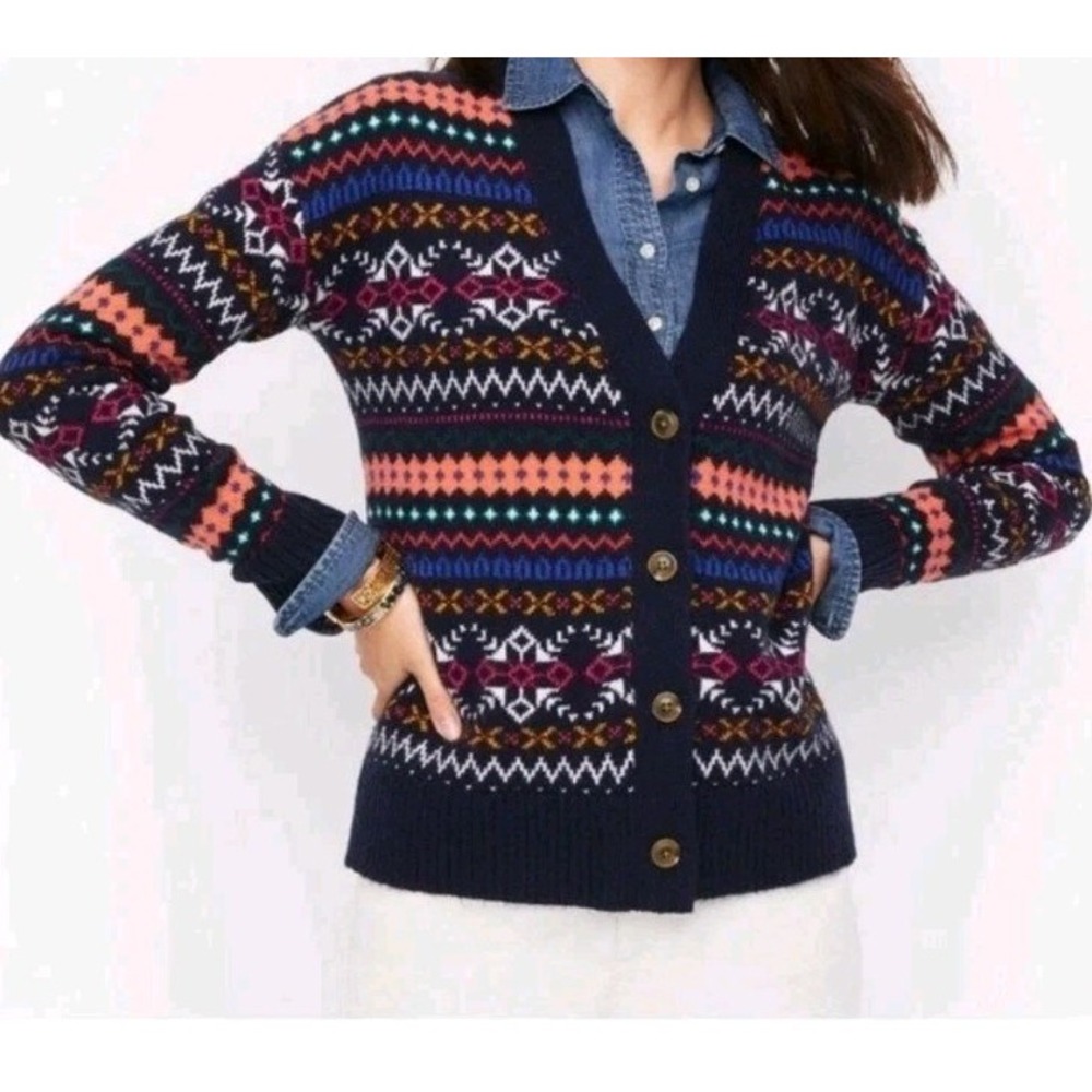Talbots‎ Fair Isle Button Front Cardigan Sweater Women's Size L